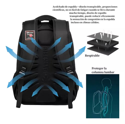 Biaowang School / Travel Backpack for 15.6-inch Laptop, with USB Charging Port, 35L Large Capacity, Black
