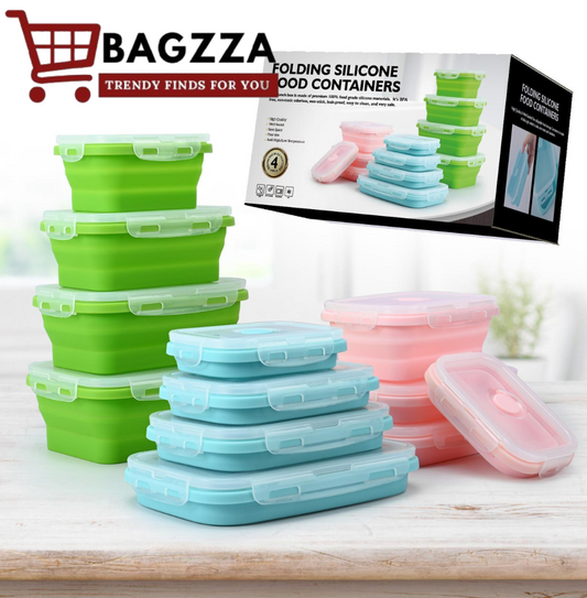 4-Piece Stackable Silicone Collapsible Lunch Box Set with Lids