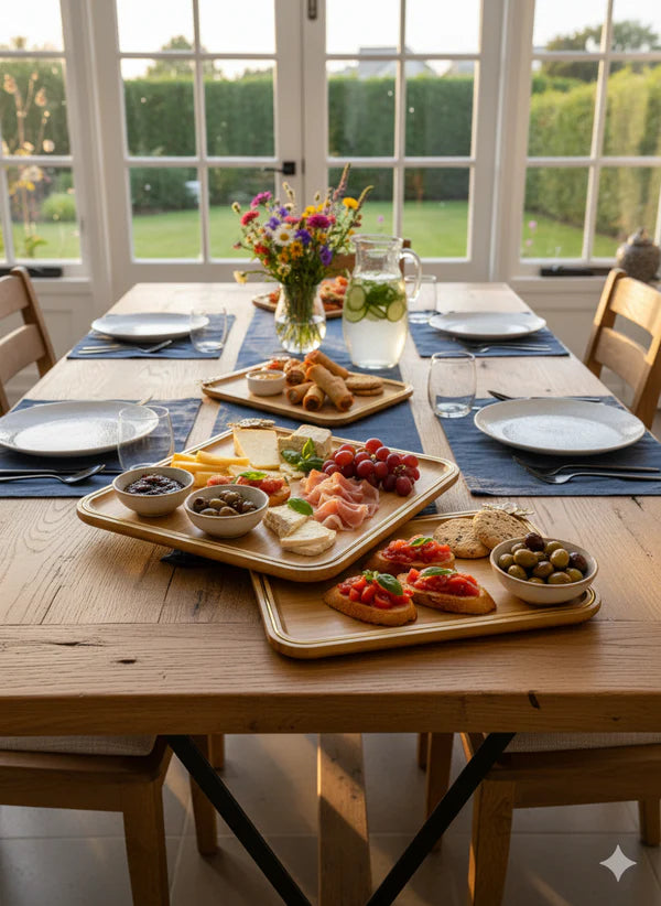 3-Piece Wooden Flowers -Design Serving Tray Set