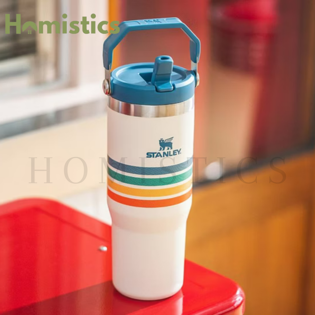 The Varsity Iceflow™ Flip Straw Tumbler | 30 OZ (Cream Strip)