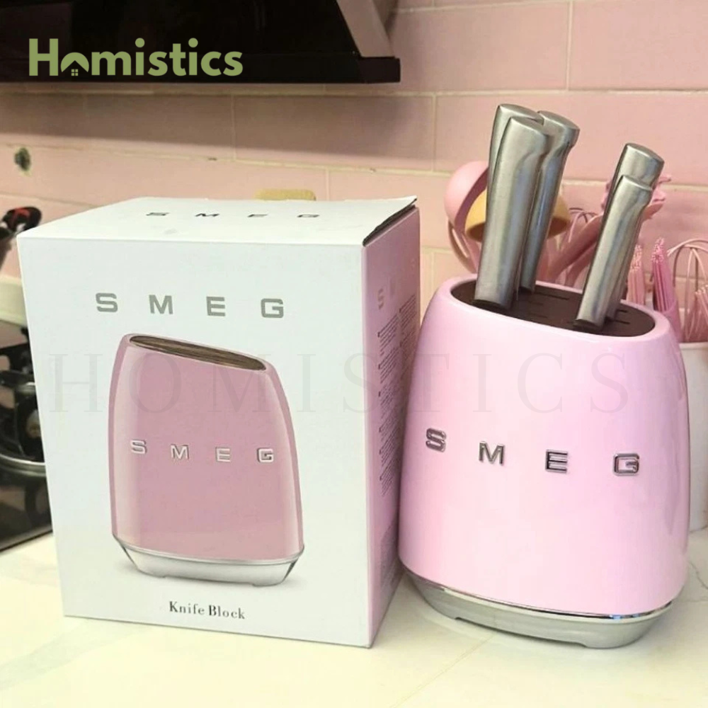 SMEG 7-Piece Knife Block Set - Premium Italian Design & Precision Cutting (Pink)