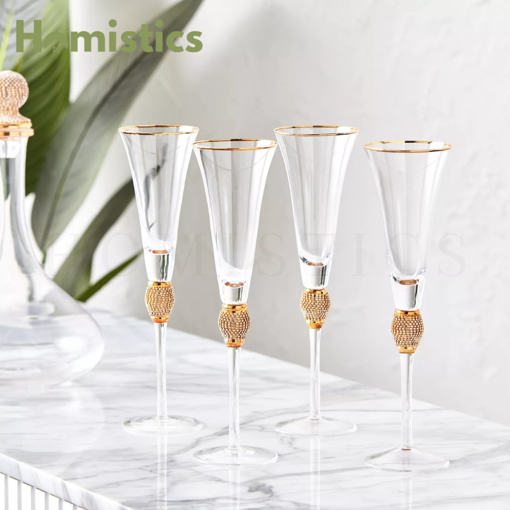 Franzese Russian Crystal Martini Glass with Gold Detailing Set of 6