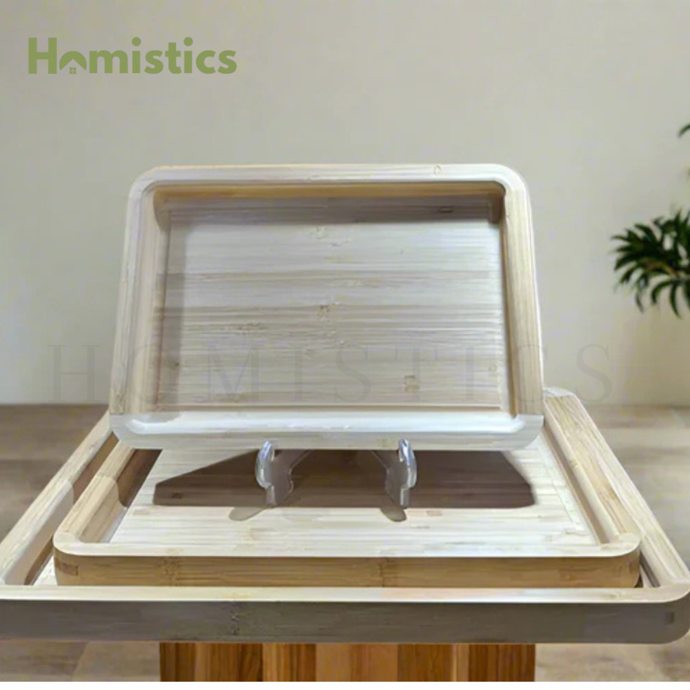 Wooden Bamboo Serving Tray With Handles Square (Pack of 3)