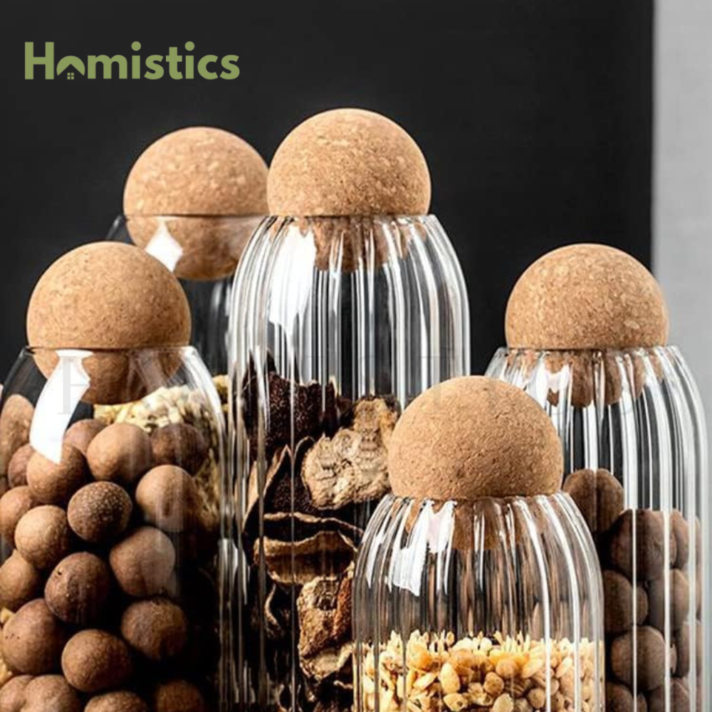 3-Piece Self- Lining Pattern -Glass Jar Set with Cork Ball Tops A Blend of Style & Functionality