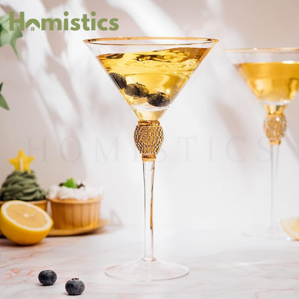 Luxury Crystal Martini Glass with Gold Detailing – Set of 6