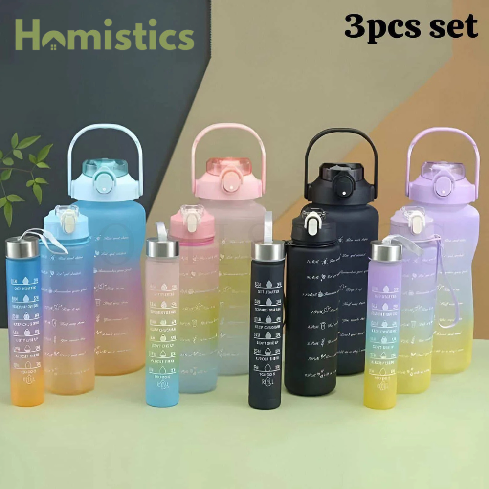 Large Capacity Gradient Three-piece Motivational Sports Water Bottles Set