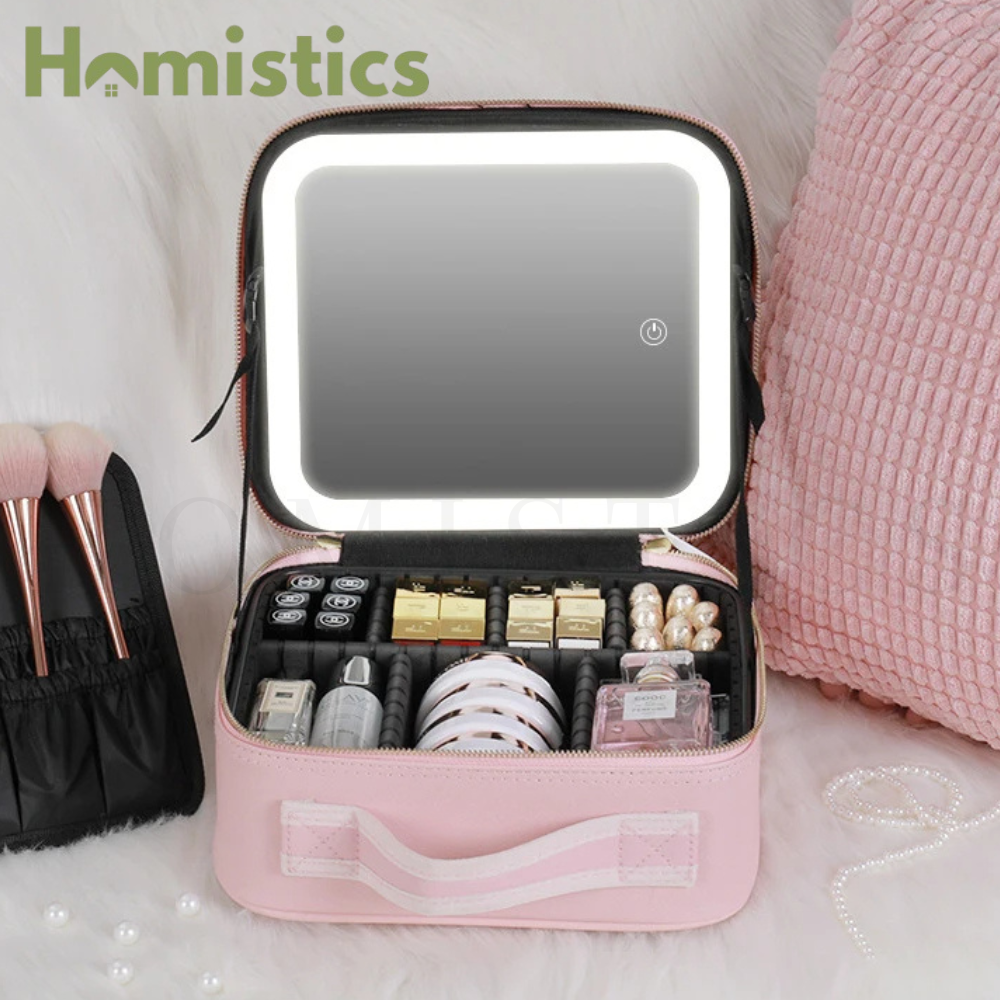 Smart LED Makeup Case with Mirror, Portable Storage