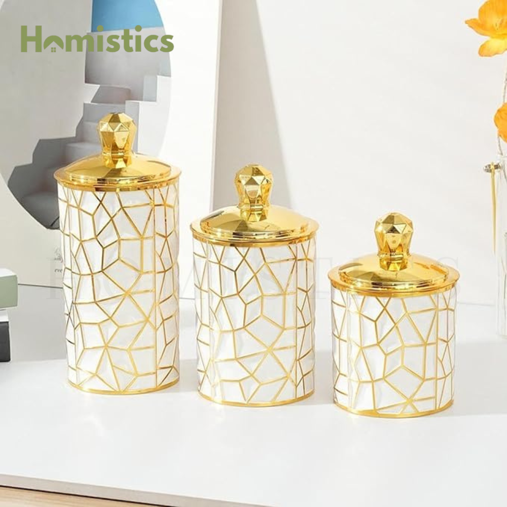 Luxury Golden Lid Storage Jar Set – 3 Pcs