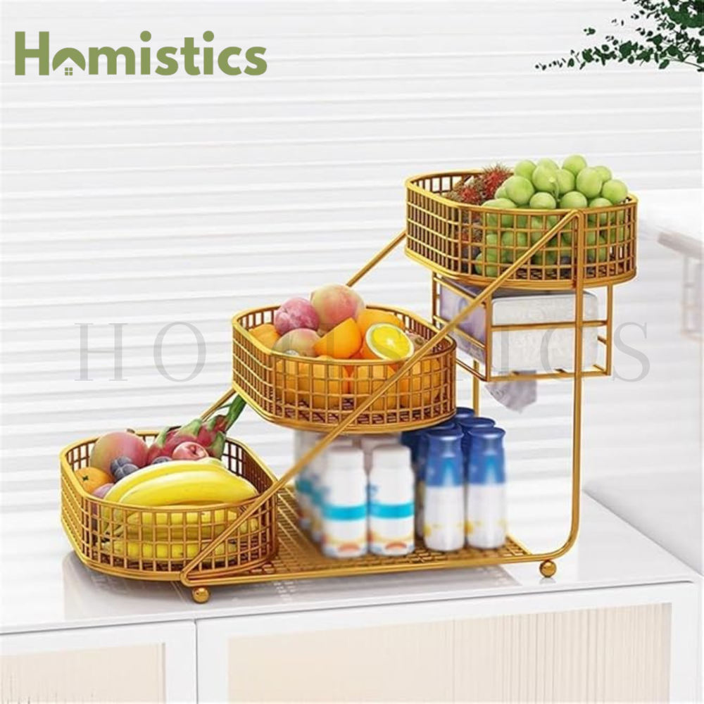 3layer Golden fruit Basket Iron Material