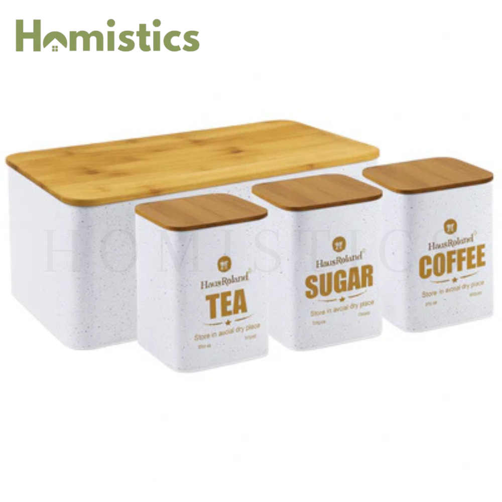 HausRoland Deluxe Bread Bin & Canister Combo Set - White