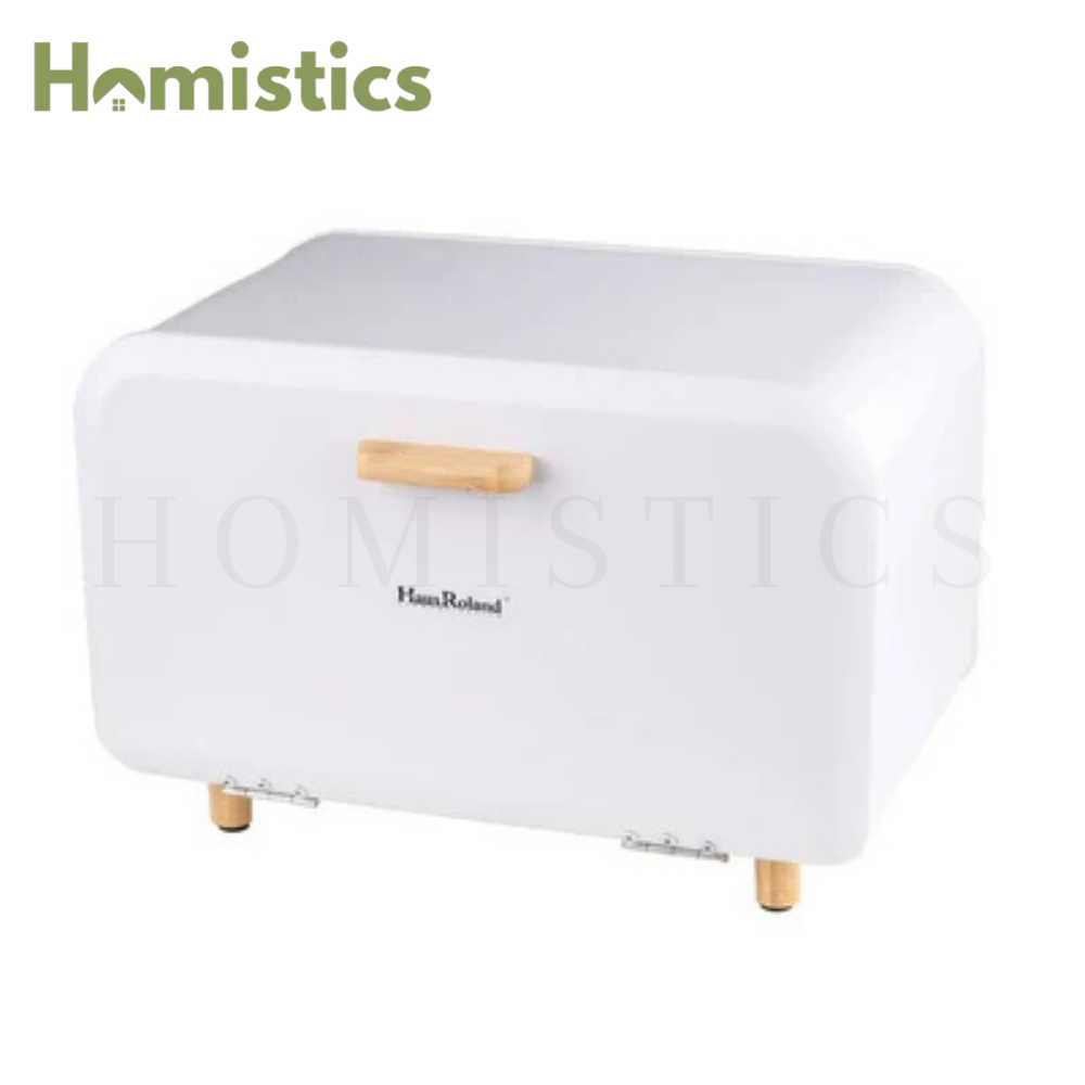 HausRoland Bread Box with Wooden Legs and Handle - White