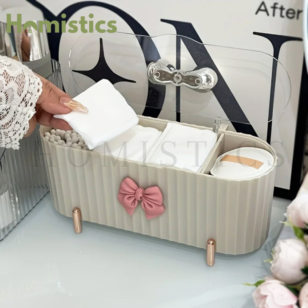 3-Grid Cosmetic Storage Box With Lid