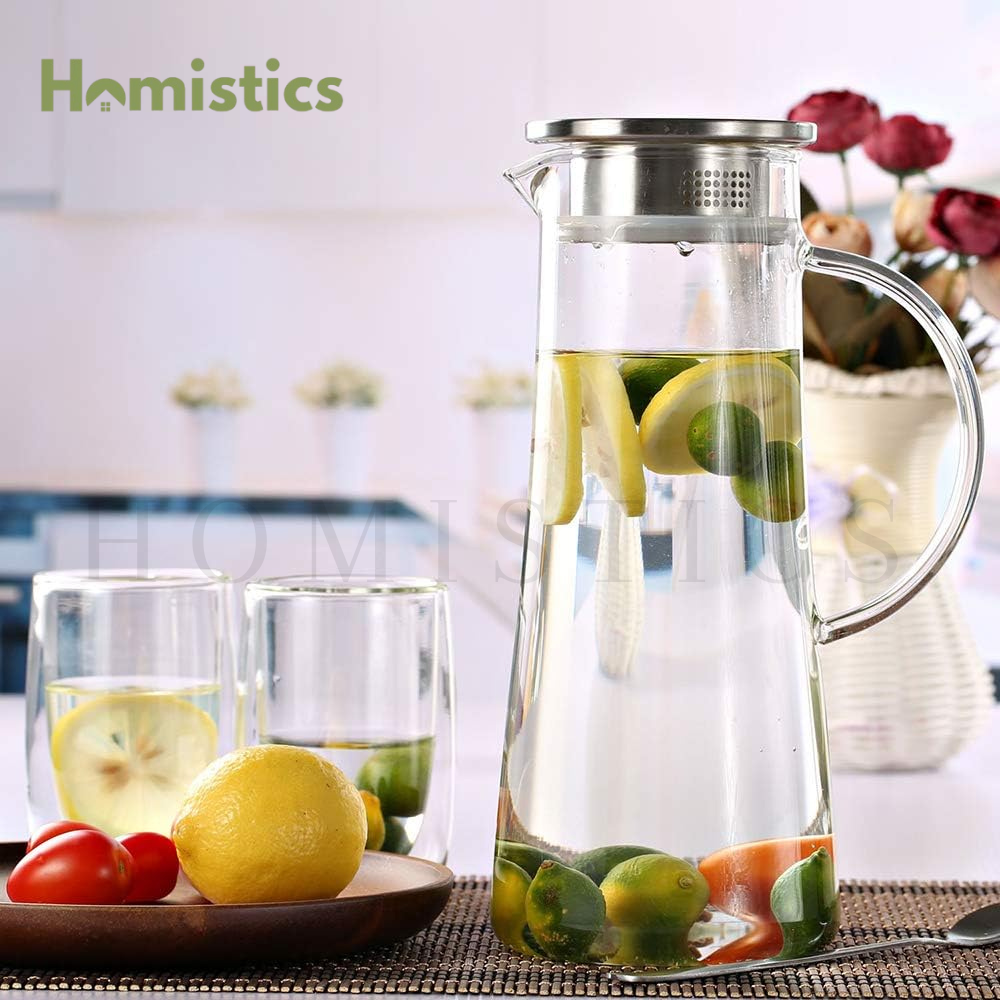 2.2L Borosilicate Glass Jug with Stainless Steel Lid -Elegant & Durable Drinkware