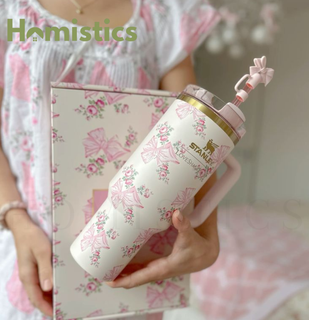 The Stanley X LoveShackFancy Holiday Quencher | 40 OZ- Rosa Beaux Pink