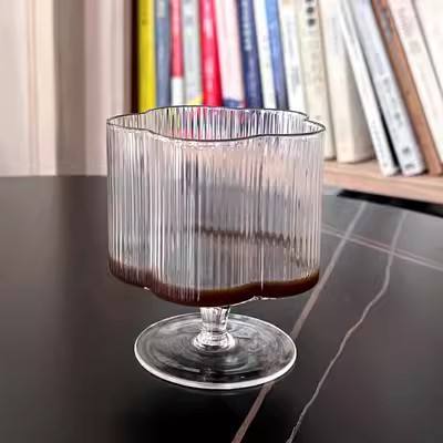 Ribbed Flower Shape Series Low Stem Glass Set Of 6-370ml|165g - 6PC