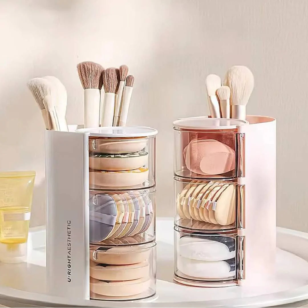 2-in-1 Rotating 3-Layer Cosmetic Storage Box & Makeup Organizer