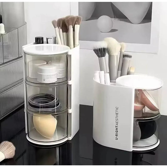 2-in-1 Rotating 3-Layer Cosmetic Storage Box & Makeup Organizer