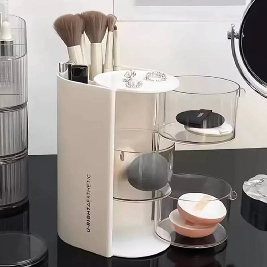 2-in-1 Rotating 3-Layer Cosmetic Storage Box & Makeup Organizer