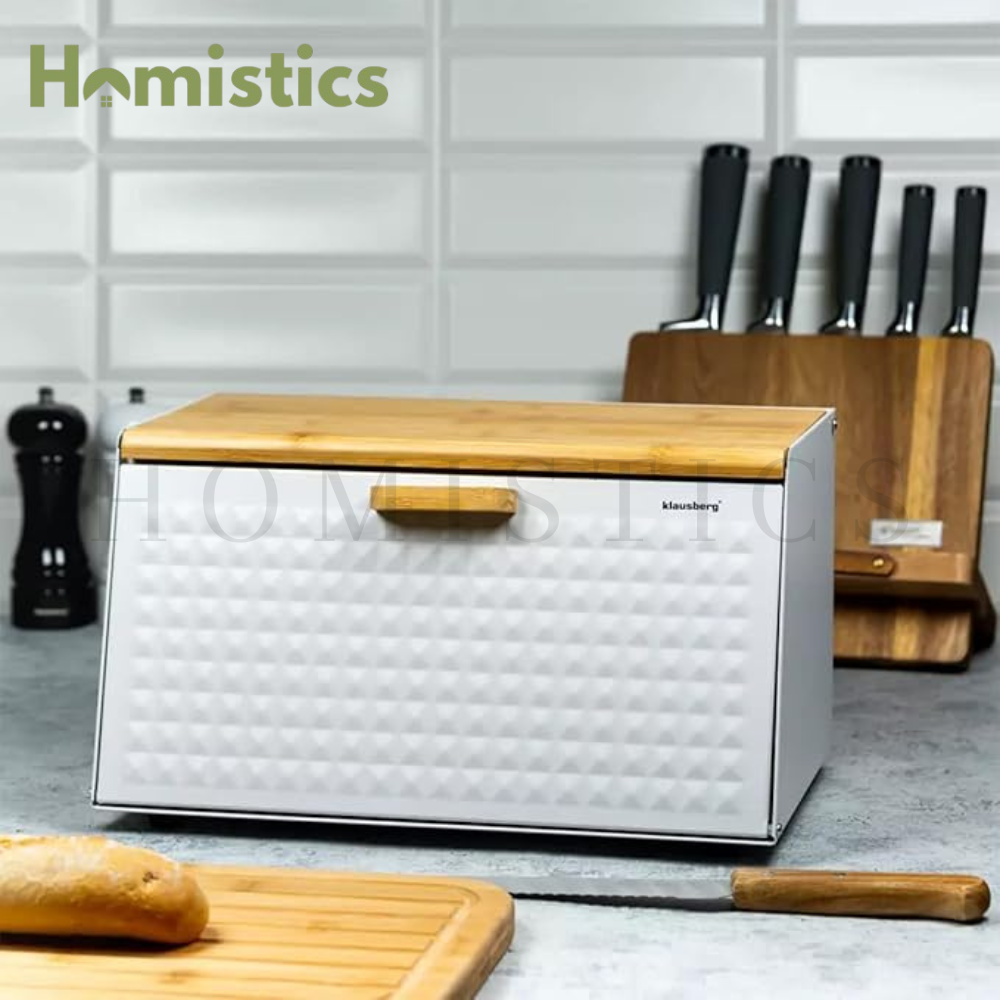 Hausroland Stainless Steel & Wooden Bread Box