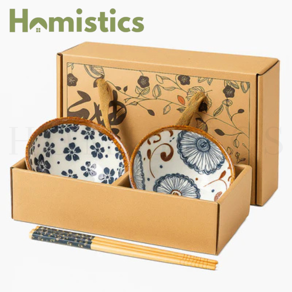 Japanese Floral Ceramic Bowls - Set of 2