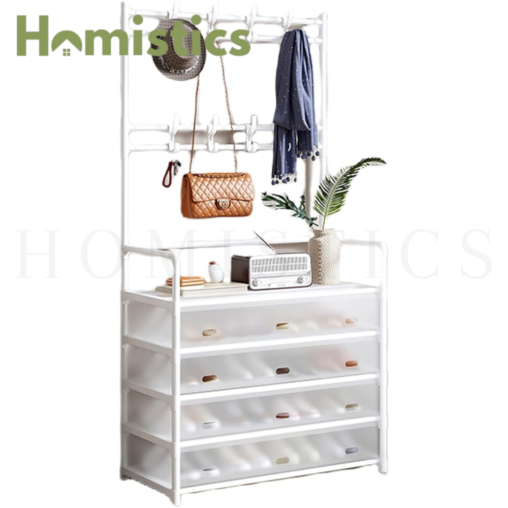3-in-1 Coat Hanger & Shoe Rack Storage Organizer