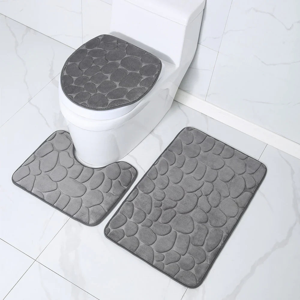 3 Pcs Set Toilet Seat Cover Bath Mat Shower Room Floor Rug Home Bathroom Anti-Slip Absorbent Doormat A