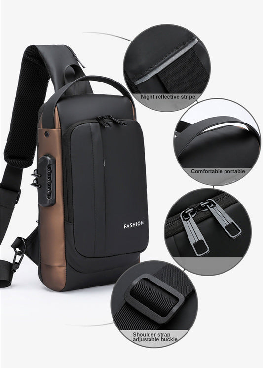 Fashion Men Sling Bag Pack with Lock Waterproof Anti-Theft Chest Bag with USB Charging Port Shoulder Bag Body Backpack with TSA Lock