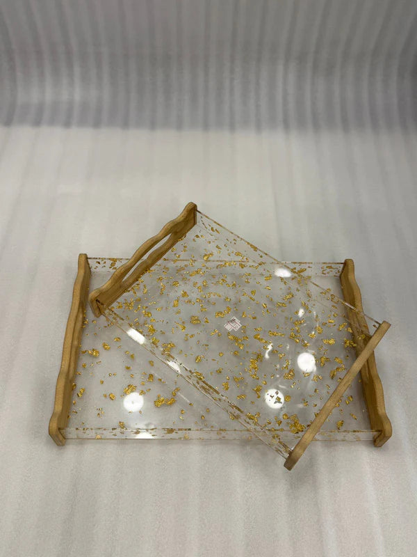2-Piece Set Luxury Gold Flake Serving Tray