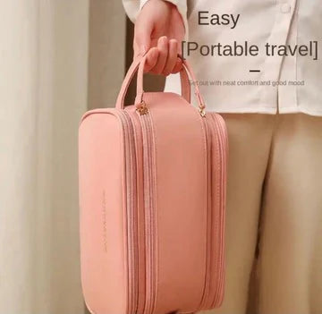 3 Layer Cosmetic Bag , Double Zipper With Handle Storage Organizer