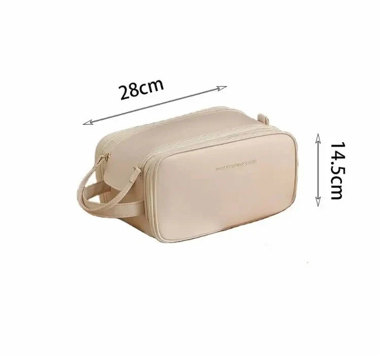 3 Layer Cosmetic Bag , Double Zipper With Handle Storage Organizer