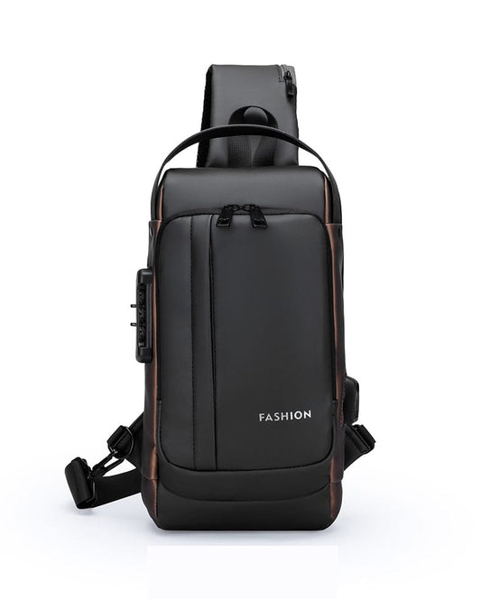Fashion Men Sling Bag Pack with Lock Waterproof Anti-Theft Chest Bag with USB Charging Port Shoulder Bag Body Backpack with TSA Lock