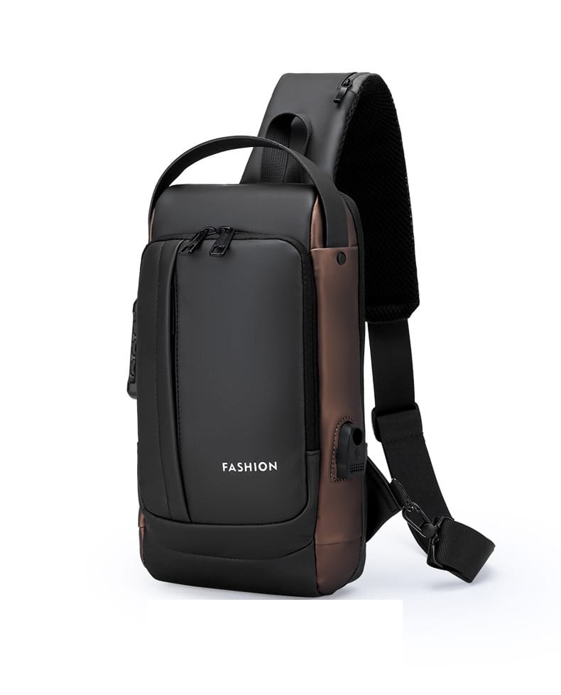 Fashion Men Sling Bag Pack with Lock Waterproof Anti-Theft Chest Bag with USB Charging Port Shoulder Bag Body Backpack with TSA Lock