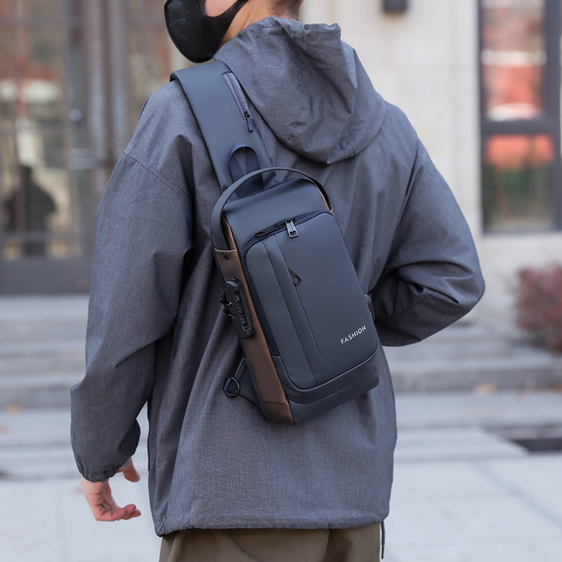 Fashion Men Sling Bag Pack with Lock Waterproof Anti-Theft Chest Bag with USB Charging Port Shoulder Bag Body Backpack with TSA Lock