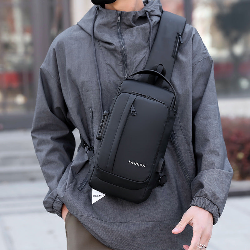 Fashion Men Sling Bag Pack with Lock Waterproof Anti-Theft Chest Bag with USB Charging Port Shoulder Bag Body Backpack with TSA Lock