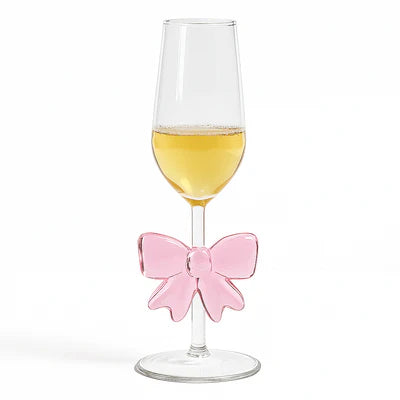 Pink Bow Champagne Flute Glass