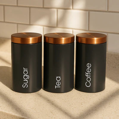 3 Pcs Matte Black Metal Kitchen Storage Canisters