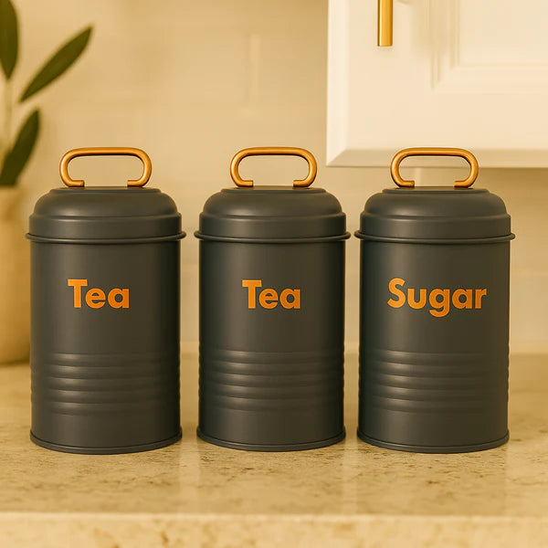 Sale   Vintage Metal Canister Set - Grey