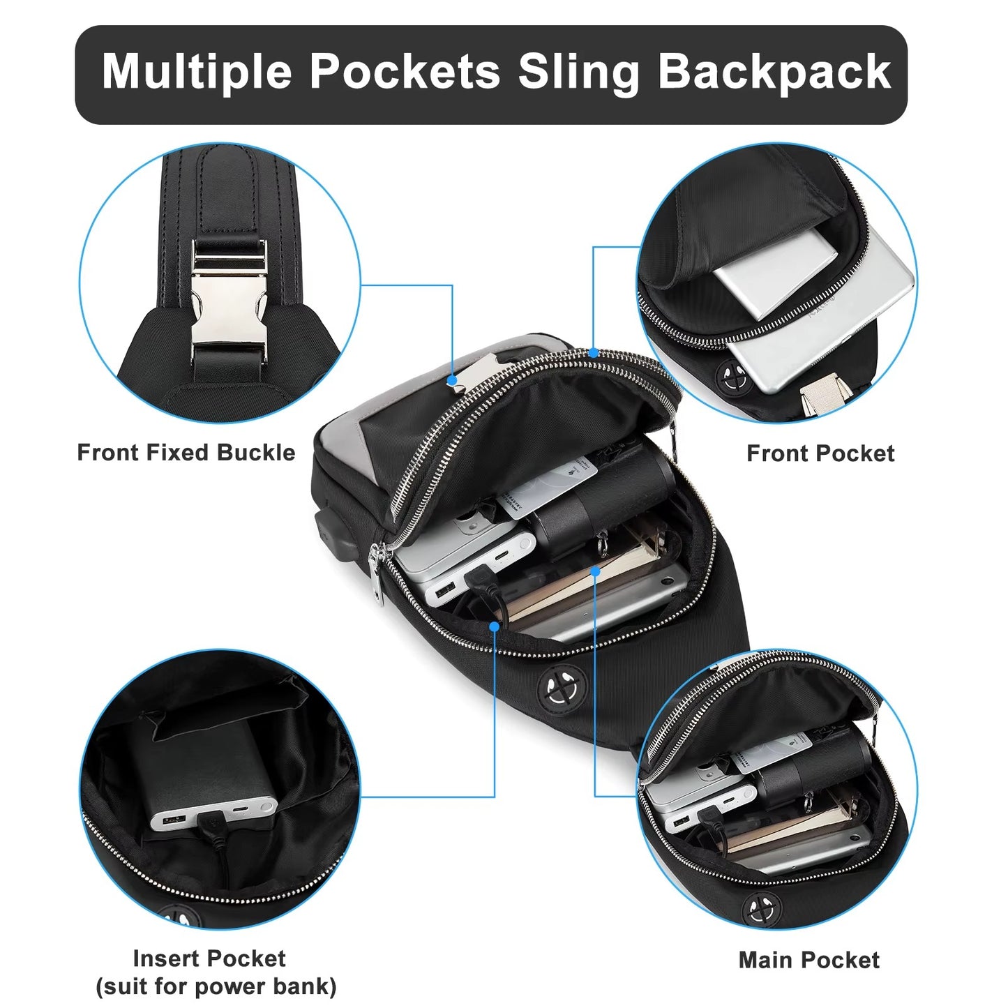 Kangaroo Premium Chest Bag for Men – USB Charging, Waterproof, Large Capacity, Anti-Theft Sling Bag