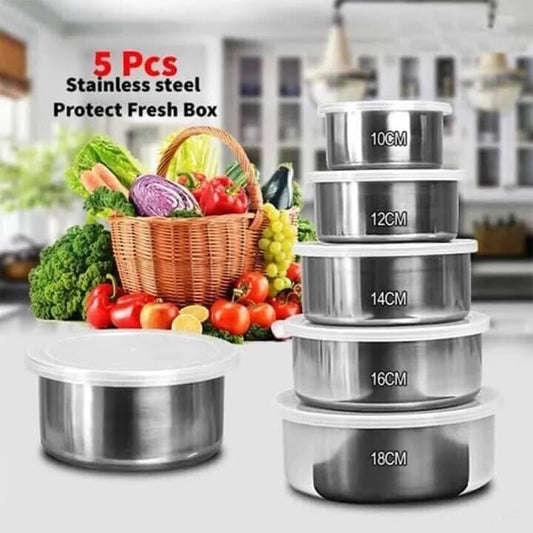 5-Piece Stainless Steel Mixing & Storage Bowl Set with Lids – Airtight & Versatile for Kitchen & Fridge