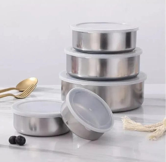 5-Piece Stainless Steel Mixing & Storage Bowl Set with Lids – Airtight & Versatile for Kitchen & Fridge