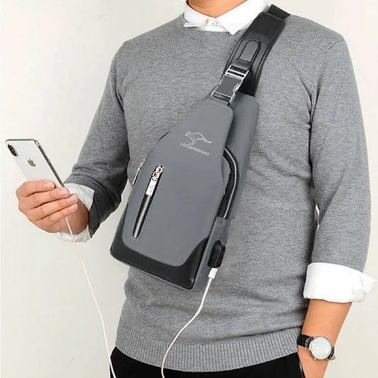 Kangaroo Premium Chest Bag for Men – USB Charging, Waterproof, Large Capacity, Anti-Theft Sling Bag