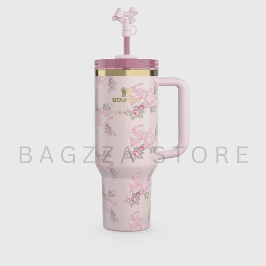 The Stanley X LoveShackFancy Holiday Quencher | 40 OZ- Rosa Beaux Pink