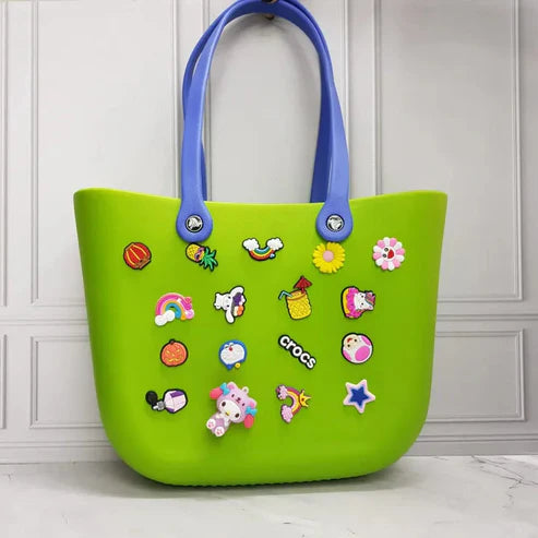 Crocs Sand Bag For Beach, Vacation Themed Bag For Travelling, Tote Handbag With Charms