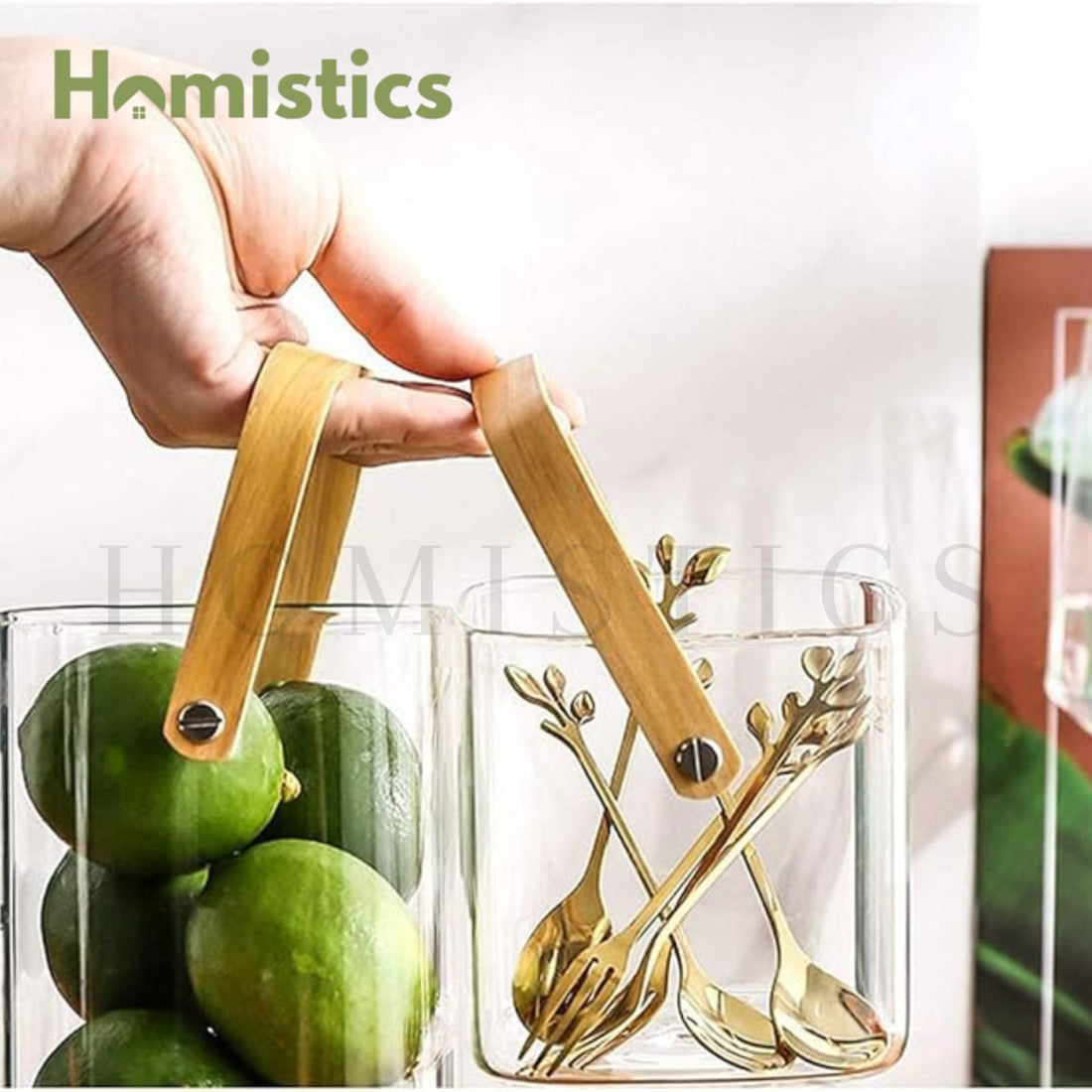 Premium Quality Multipurpose Glass Bucket with Wooden Handle | 350ml - 750ml 1000ml | Square