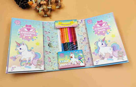 Cartoon Colouring Book with 8 Double Side Colour Pencils, Art and Craft Drawing Color Book Set for 3+ Years Old Boys, Girls Toddlers, Return Gift for Kids