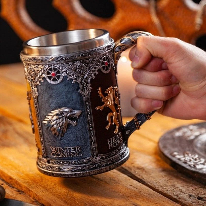 Authentic Vikings Mug 500ml | Stainless Steel Medieval Beer Tankard | Fantasy Collectible Mug