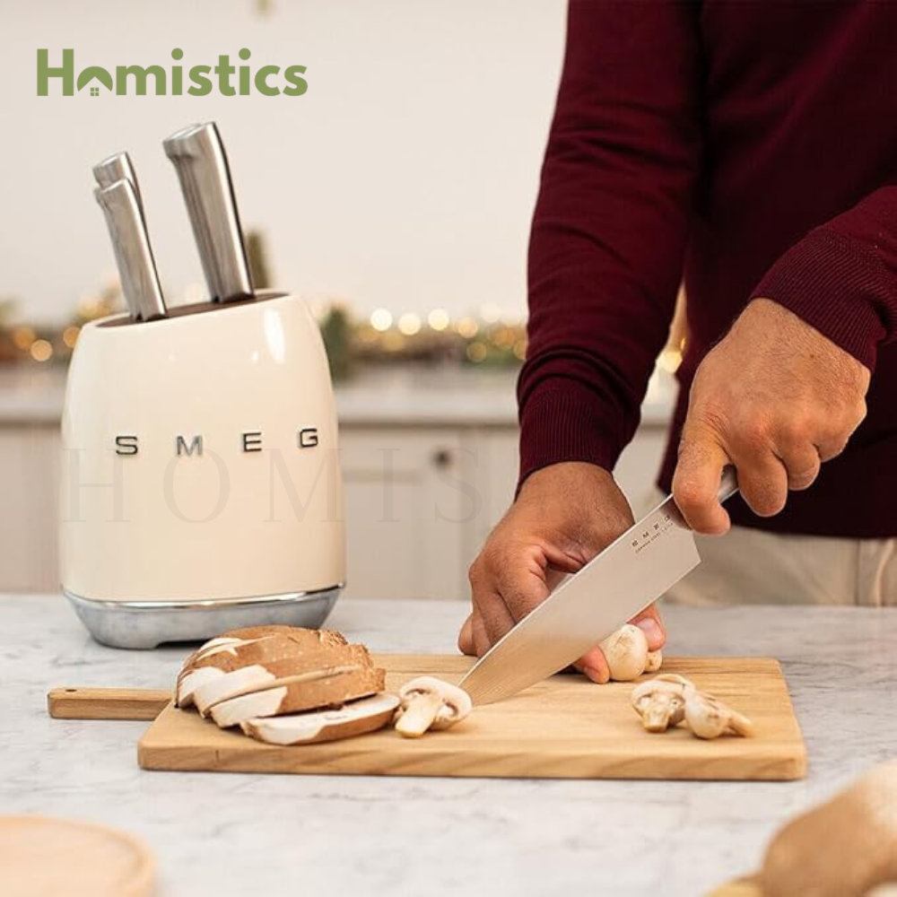 SMEG 7-piece knife block set cream