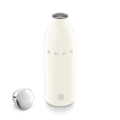White thermos bottle with silver cap on a white background
