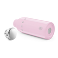 Pink handheld device with a silver attachment on a white background